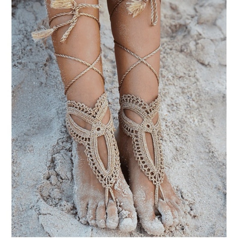 Crochet Ivory Barefoot Sandals Beach Wedding Shoes Bride - Etsy