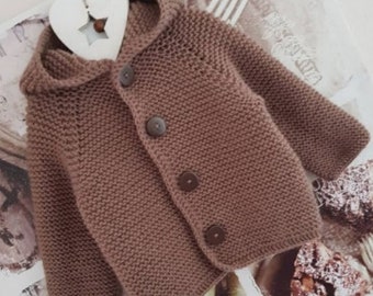 Hand knitted baby sweater/Babies/toddlers hand knitted/cable front jacket/sweater in baby wool yarn/Cozy Knit baby cardigan/