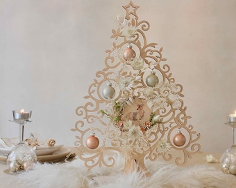 Kerstboom, tafeldecoratie Kerst, Kerstdecoratie, boho Kerst, natuur, hert, gedroogde bloemen