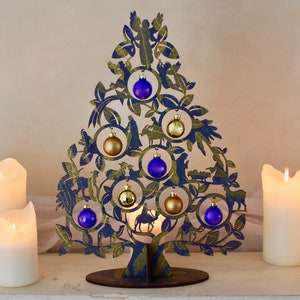 Christmas tree xmas decoration holy family blue gold 40 cm