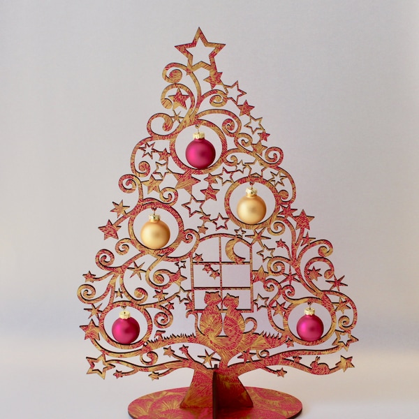 Weihnachtsbaum Tischdeko Weihnachten Katzenpaar pink gold, 40 cm