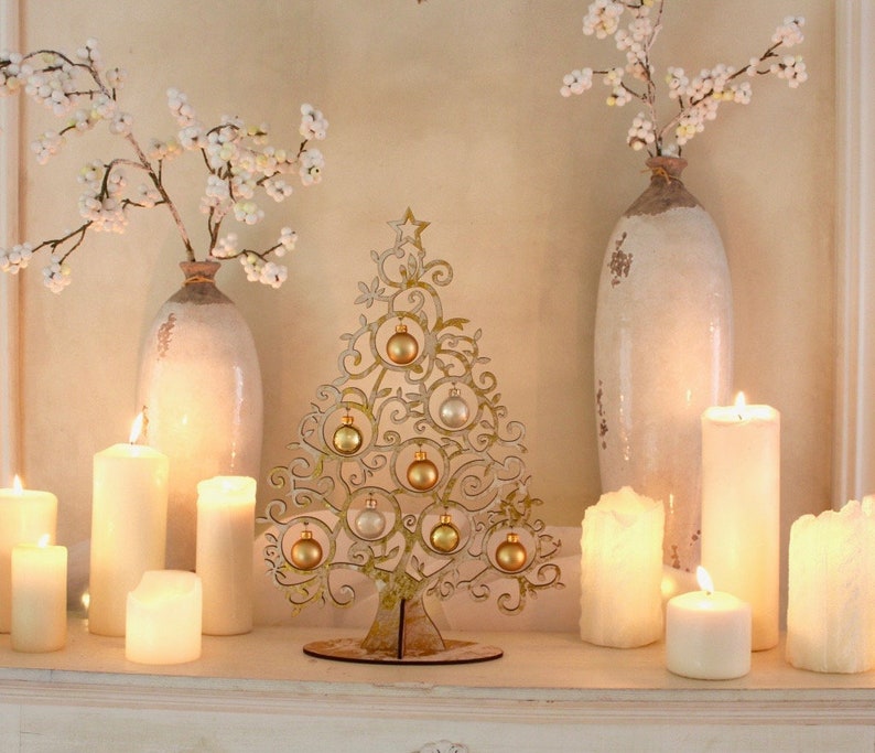 table decoration Christmas ,Christmas tree, Christmas decoration curl white-gold 25 cm image 1