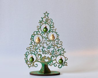 Kerstboom tafel decoratie Kerst maretak klein 25 cm spar groen goud