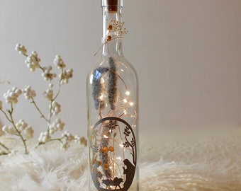 Lichte fles, gedroogde bloemen, lichte fles, kerstversiering, wiegmotief, decoratieve fles, kerstcadeau, cadeau voor grootouders