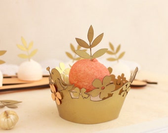 cupcake wrapper cherry blossom gold