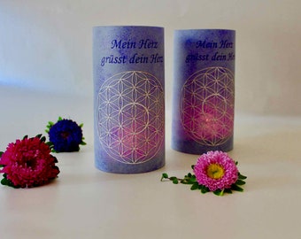 Flower of Life Lantaarn gepersonaliseerd, Set een 2 stuks grijs-paars