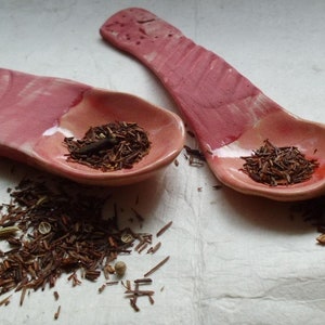 2 red-pink ceramic spoons - set