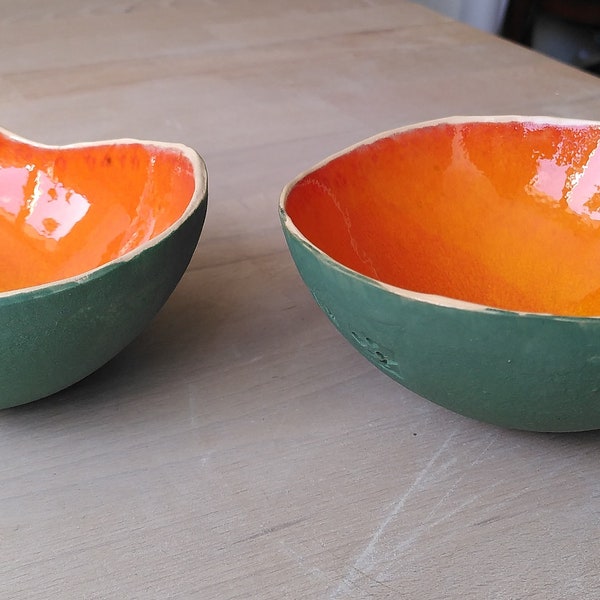 SCHALEN SET 2x innen orange glasiert