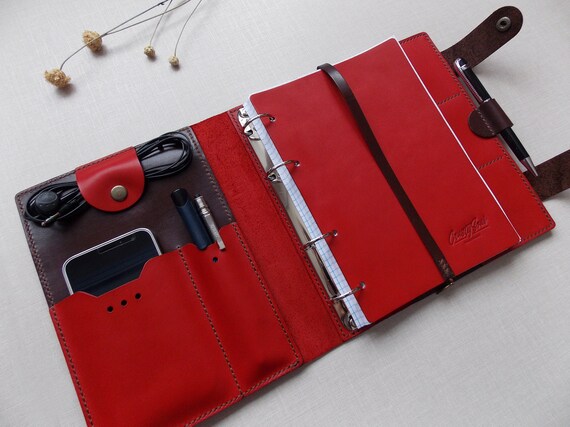 А5 Ring Binder Personal Organizer Red genuine Leather | Etsy
