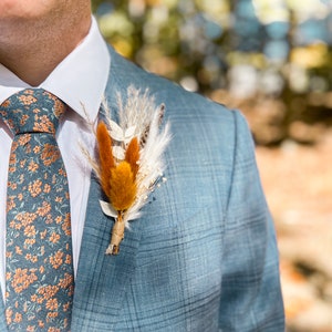 Dried Flower Boutonniere, Boho Wedding Flowers, Terracotta, Mustard Yellow and Neutral Dried Flowers, Bunny Tails, Fall Wedding