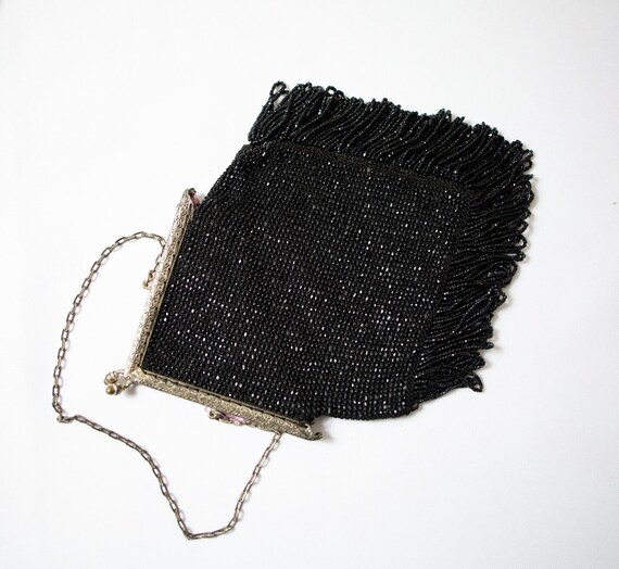 Victorian Antique Black Beaded Snap Handbag - VER… - image 2