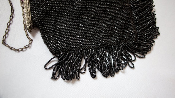Victorian Antique Black Beaded Snap Handbag - VER… - image 6