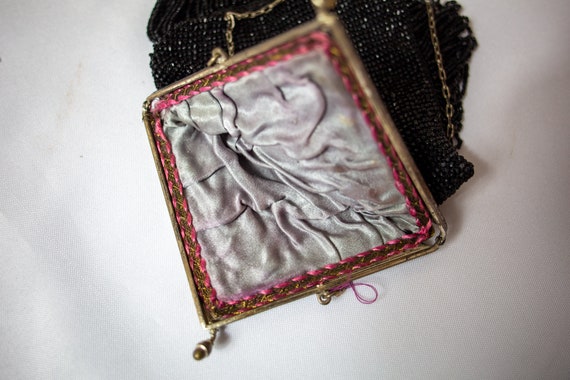 Victorian Antique Black Beaded Snap Handbag - VER… - image 8
