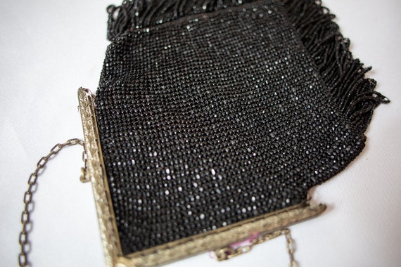 Victorian Antique Black Beaded Snap Handbag - VER… - image 7