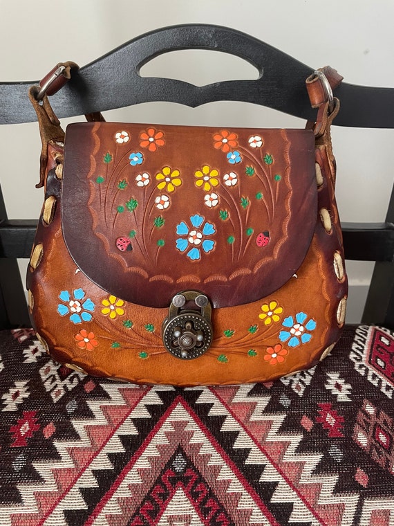 Vintage boho hippie Mexican handmade leather flora