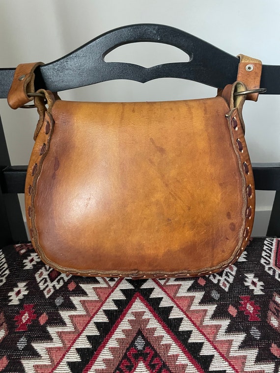 Vintage boho hippie leather tooled handmade mushr… - image 3