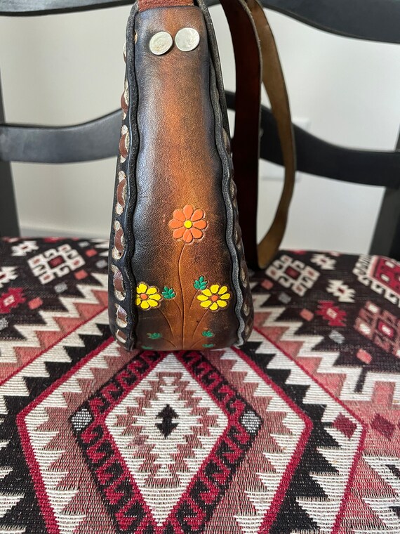 Vintage boho hippie floral Mexican handmade leath… - image 5