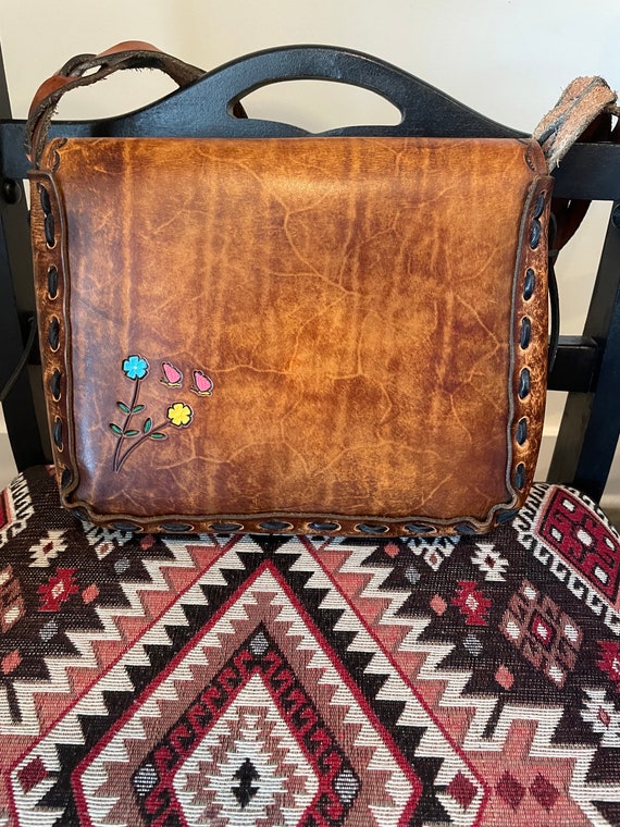 handmade vintage style boho hippie leather tooled… - image 3