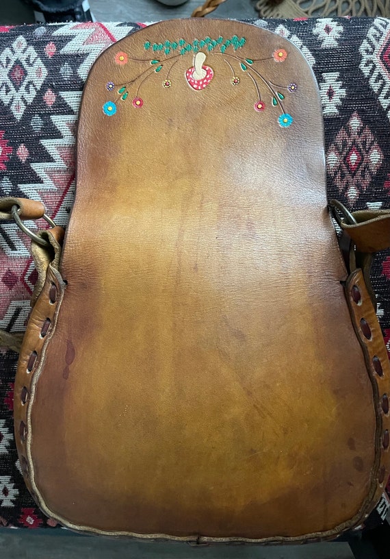 Vintage boho hippie leather tooled handmade mushr… - image 9