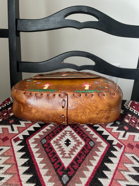 Vintage boho hippie leather tooled handmade mushr… - image 6