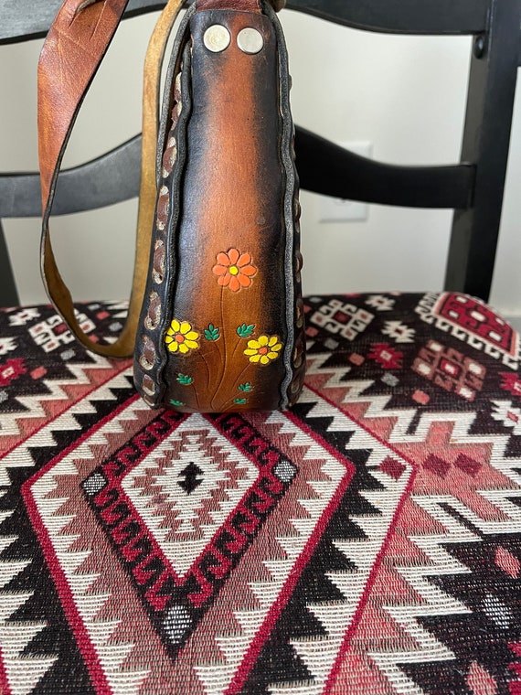 Vintage boho hippie floral Mexican handmade leath… - image 4