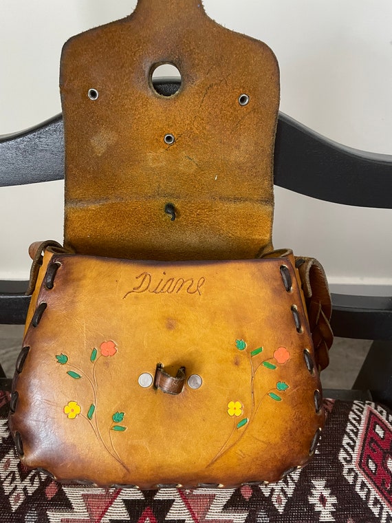 Vintage boho hippie 70’s leather floral tooled bag - image 8
