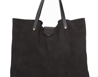 Black Suede Leather Tote