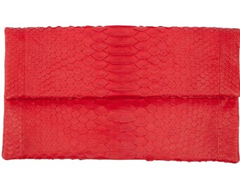 Red Python Leather Classic Foldover Clutch