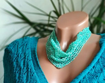 Handcrafted Beaded Scarf Necklace, Czech Glass Beads, Mint Green
