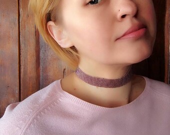 Seed Bead Sparkle Rose Choker, Seed Bead Necklace, Boho Beaded Necklace, Chameleon Beaded Choker, Statement Necklace, Choker