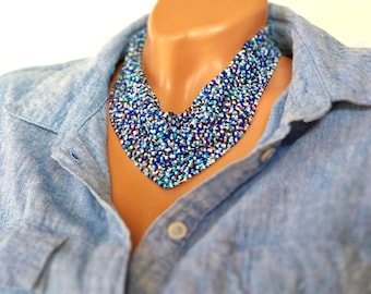 Beaded Scarf Necklace, Beaded Netted Scarf, Bead Netted Necklace, Beaded Bandana, Scarf Beaded Necklace, Beaded Neckerchief, Sead Bead Scarf