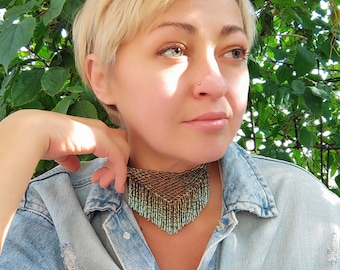 Unique handcrafted country fringe beaded choker for women