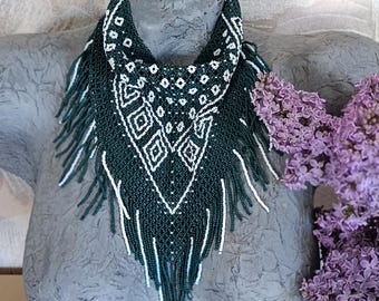 Unique western green matt finish fringe beaded bandana necklace one size adjustable length