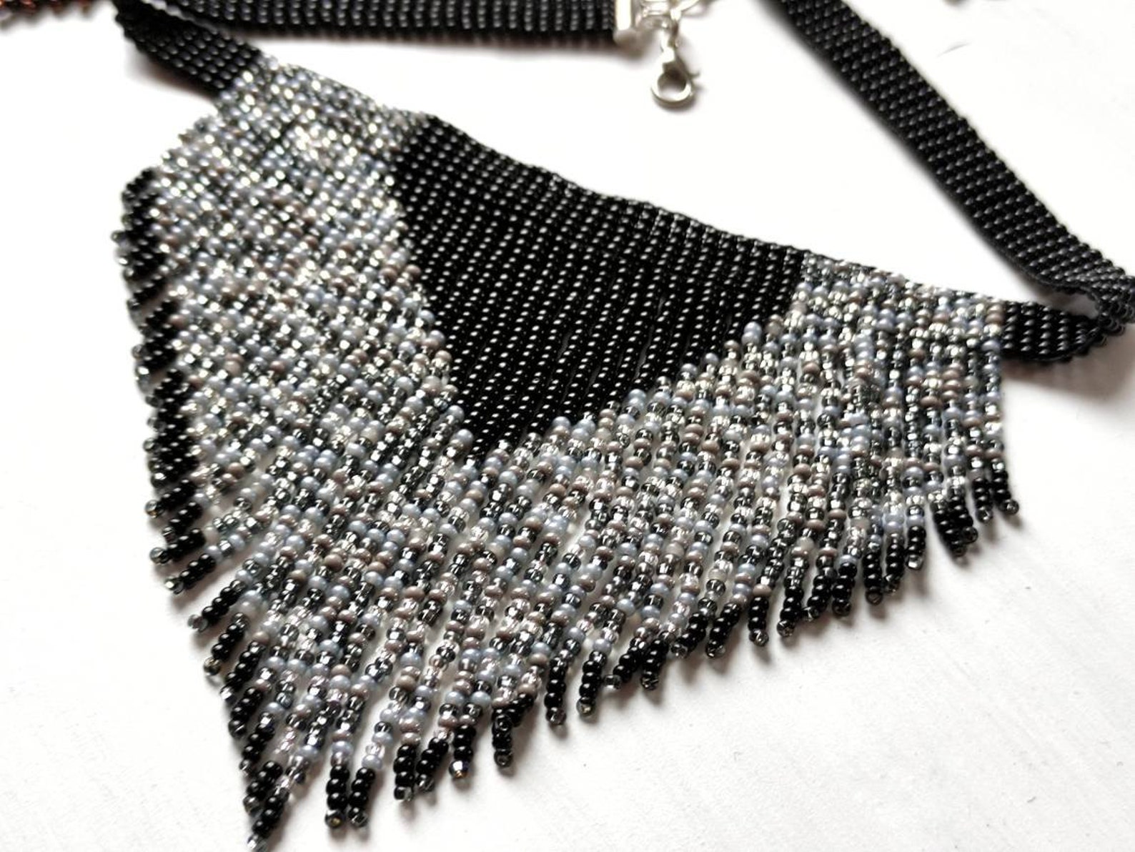 Seed Bead Fringe Choker, Seed Bead Fringe Necklace, Boho Beaded