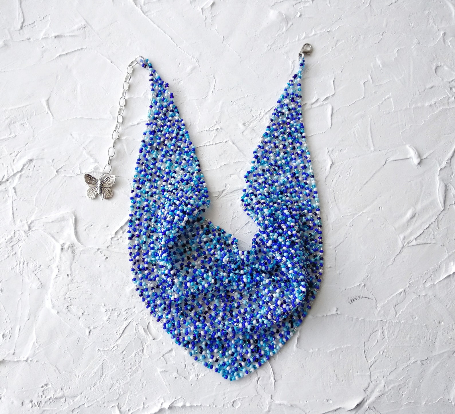 Beaded Scarf Necklace, Beaded Netted Scarf, Bead Netted Necklace