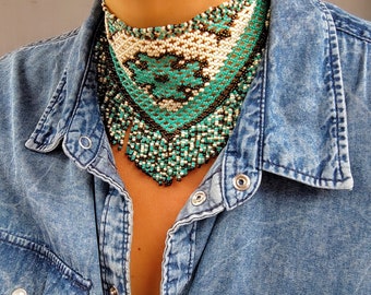 Beaded Scarf Necklace, Fringe beaded choker