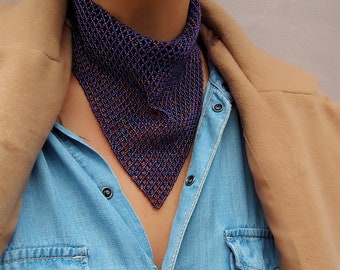 Beaded purple scarf necklace, Seed bead bandana