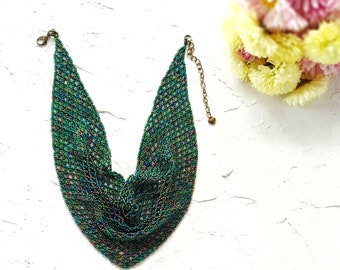 Beaded Scarf Necklace, Beaded Netted Scarf, Beaded Netted Necklace, Beaded Bandana, Beaded Neck Scarf, Beaded Neckerchief, Sead Bead Scarf