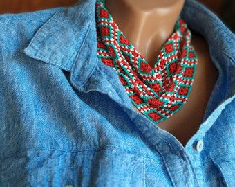 Beaded Scarf Necklace, Beaded Netted Scarf, Beaded Netted Necklace, Beaded Bandana, Beaded Neck Scarf, Beaded Neckerchief, Sead Bead Scarf