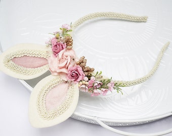 BUNNY_EARS_VINTAGE headband Girl pink crown Easter bunny ears baby headband Baby Crown headband in pink