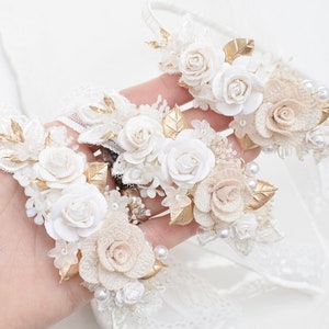 Bandeau de bébé crème et or, couronne de fleur de bébé, bandeau de fille de fleur, fleur de couronne de baptême, bandeau de baptême de baptême, couronne de fleur de bébé image 4