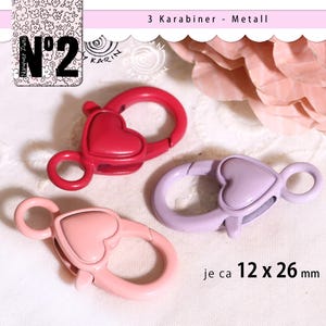 3 sturdy key rings/carabiners - metal painted in various colors - beautiful heart shape - No. 263