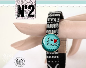 1 armband in zwart-wit - inclusief wisselknop "beste vrienden" - nr. 124