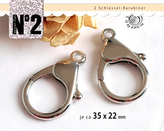 2 stevige sleutelhangers/karabijnhaken zilver - blanco 's - Nr. 175