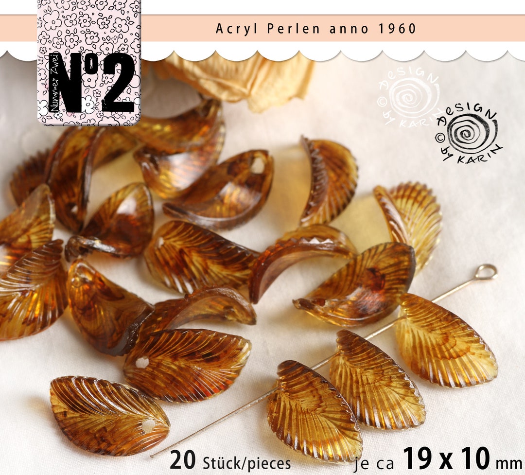 20 Old Pretty Beads/pendants From 1960 Beautiful Leaf Shape Amber ...