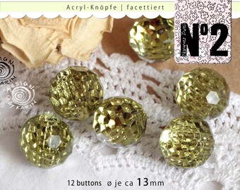 Geen 138 | 12 acryl knoppen ronde Faceted | Glitter magie in delicate Lime groen | Terug gespiegeld | • ca. 12-13 mm per stuk