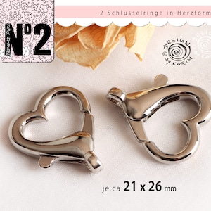 2 sturdy key rings/carabiners - silver-colored metal - blanks - new - No. 178