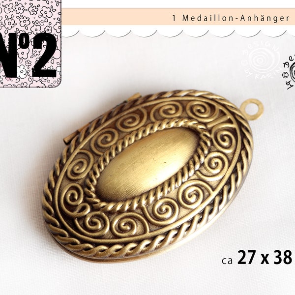 1 oval medallion to open and fill yourself - old brass - front with pretty ornamental pattern - ca 27 x 38 mm - No. 192