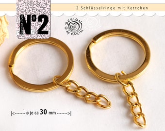 2 Schlüsselringe mit Kette - Metall goldfarben - Rohlinge - Neuware - Nr 177