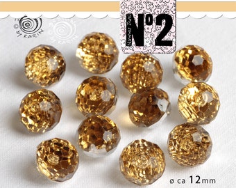 Nr 129 | 12 acryl knoppen ronde faceted. Honing geel glittering magic. Gespiegeld terug